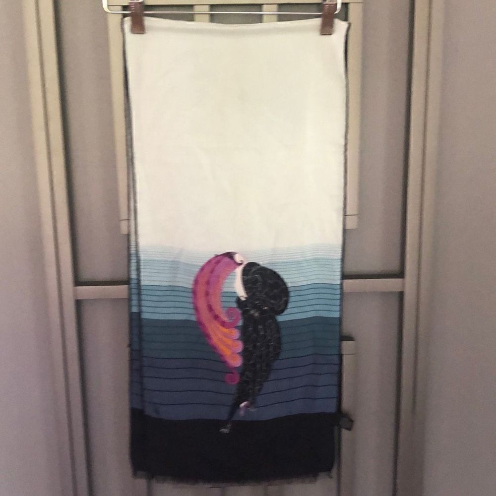Vintage Erte Silk scarf, beauty and the beast ombré blue